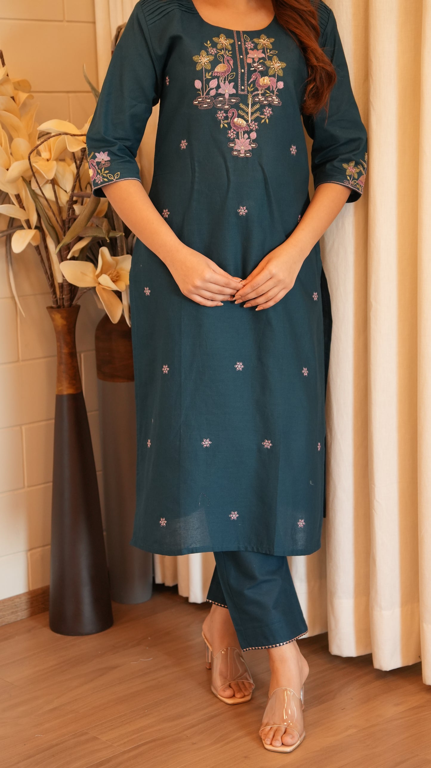 COTTON EMBROIDERY KURTA SET