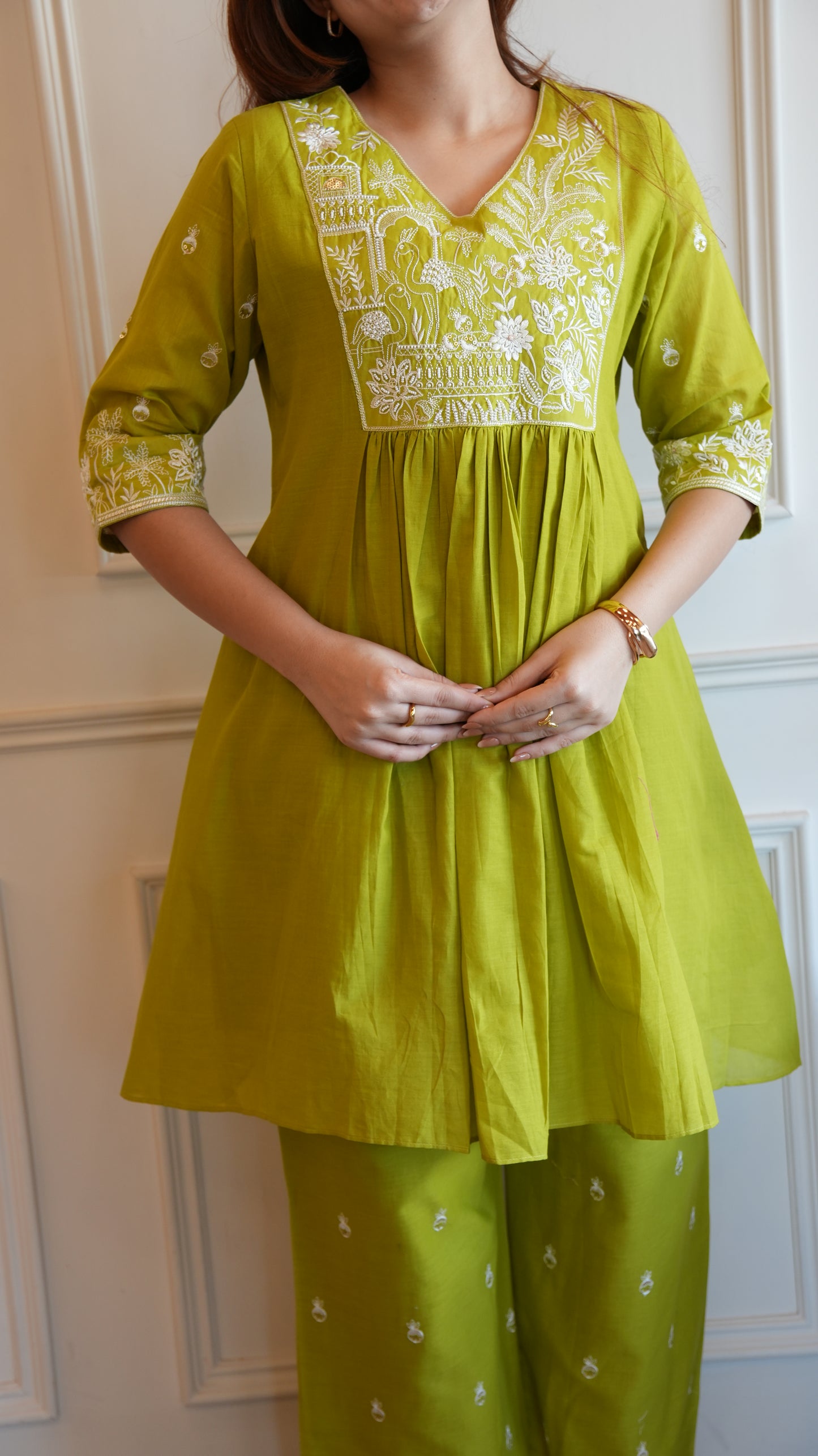 BRIGHT GREEN EMBROIDERED COORD SET