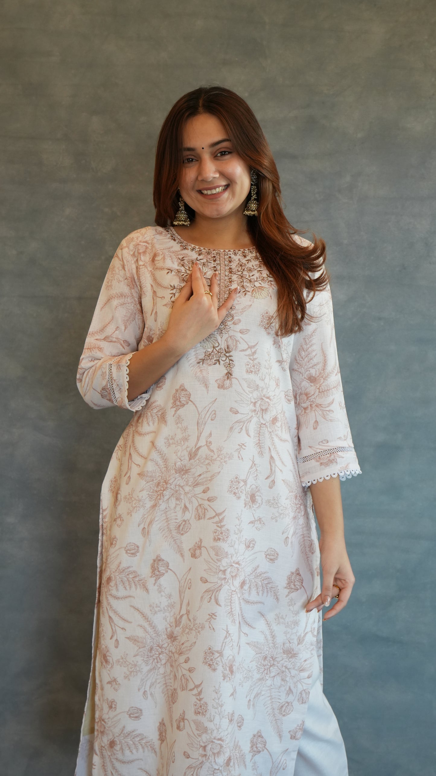 BEIGE EMBROIDERED LINEN SUIT SET