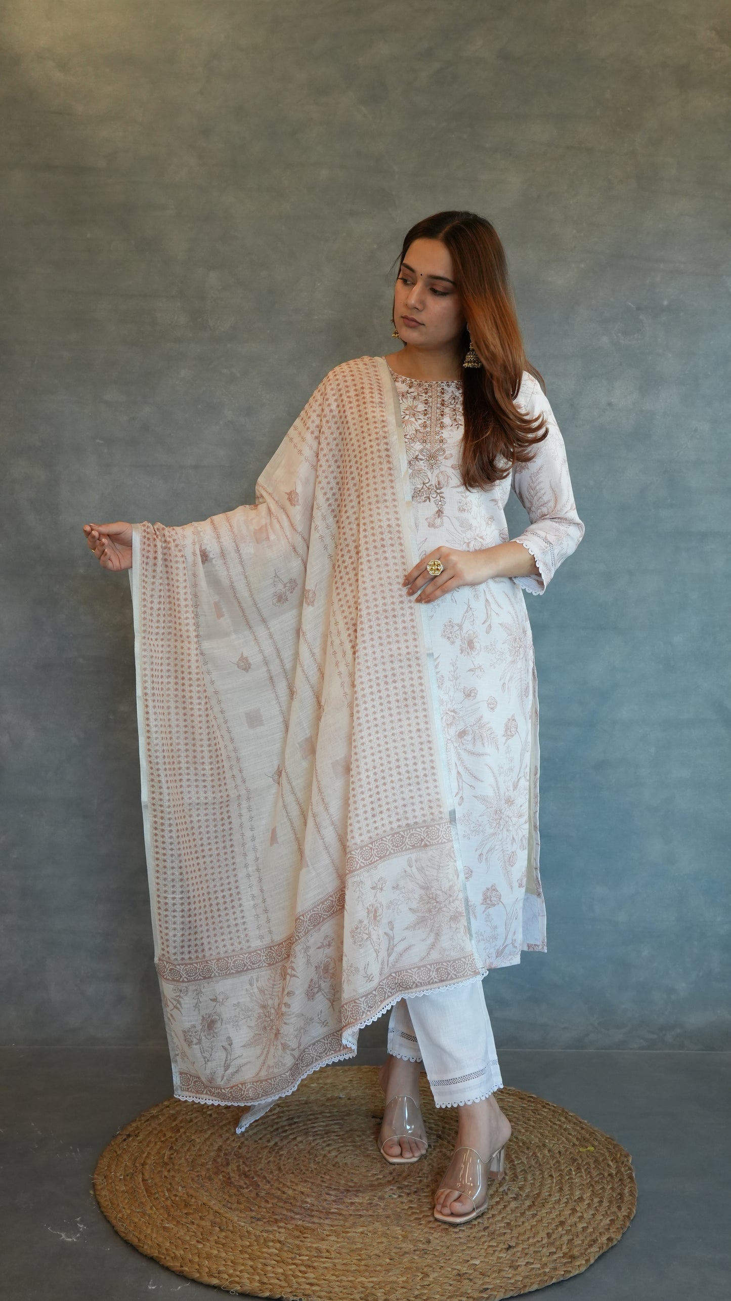 BEIGE EMBROIDERED LINEN SUIT SET