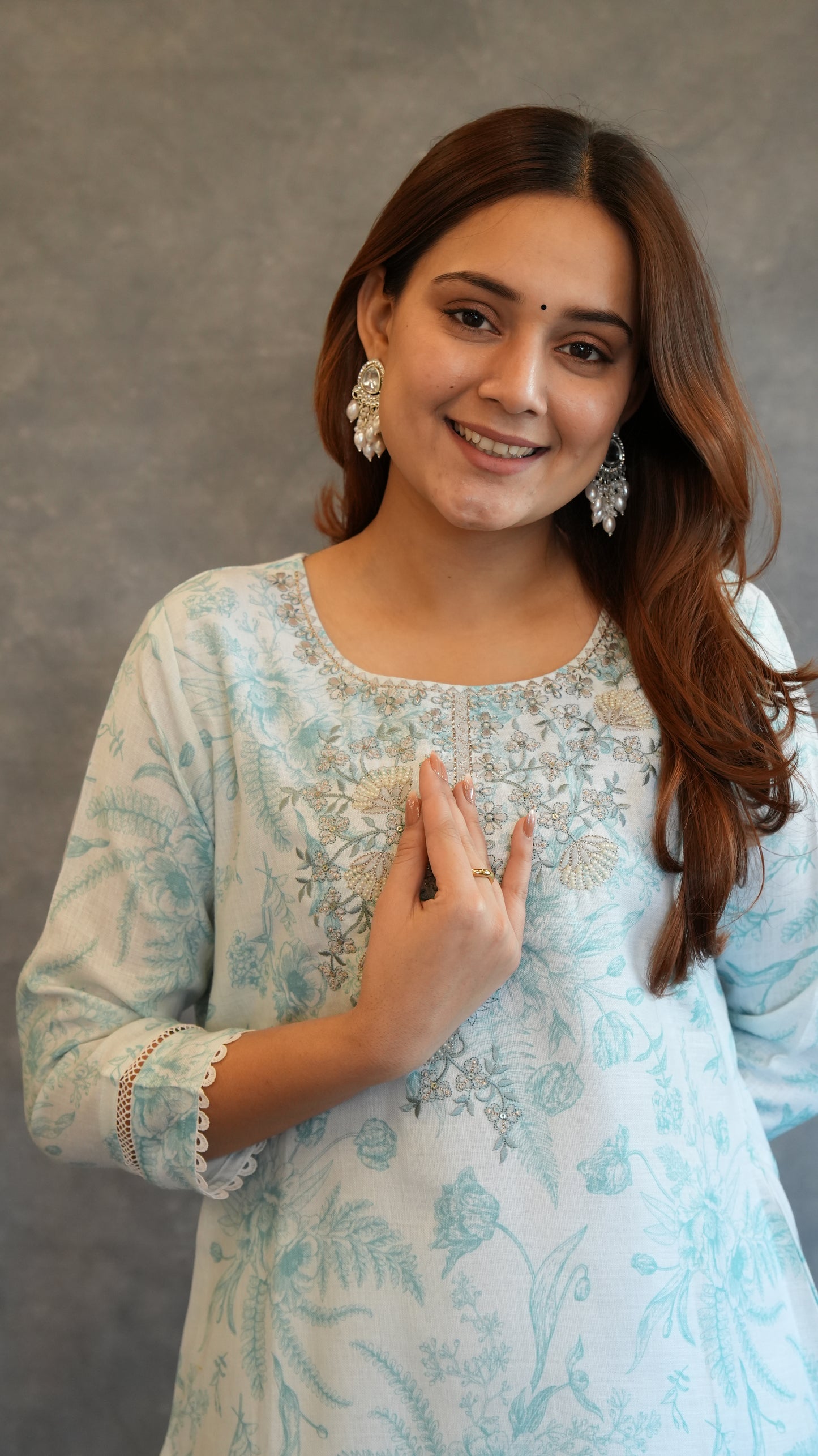 PASTEL BLUE LINEN BLEND KURTA SET