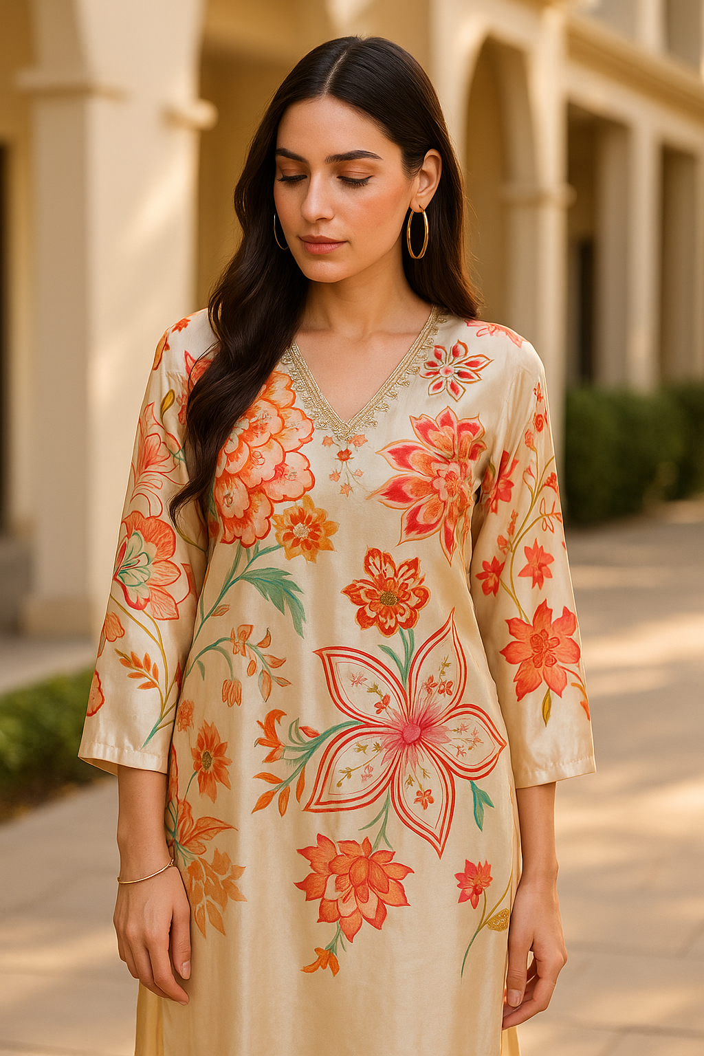 FLORAL MOTIF CREPE SILK