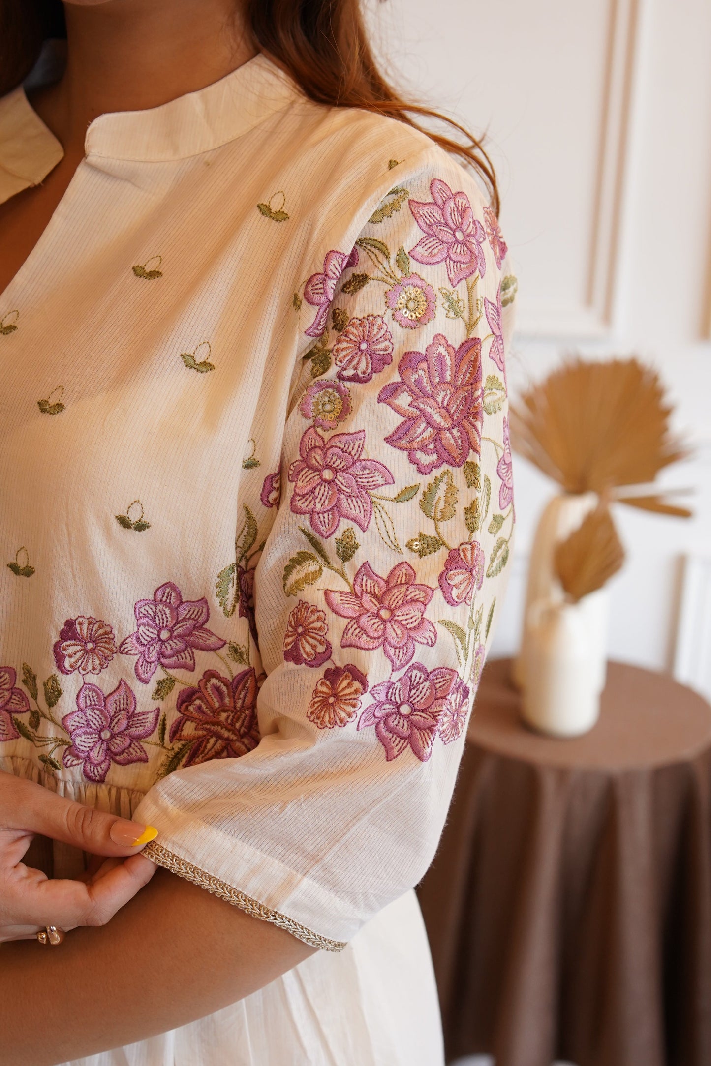 OFF WHITE MUL COTTON EMBROIDERED SET
