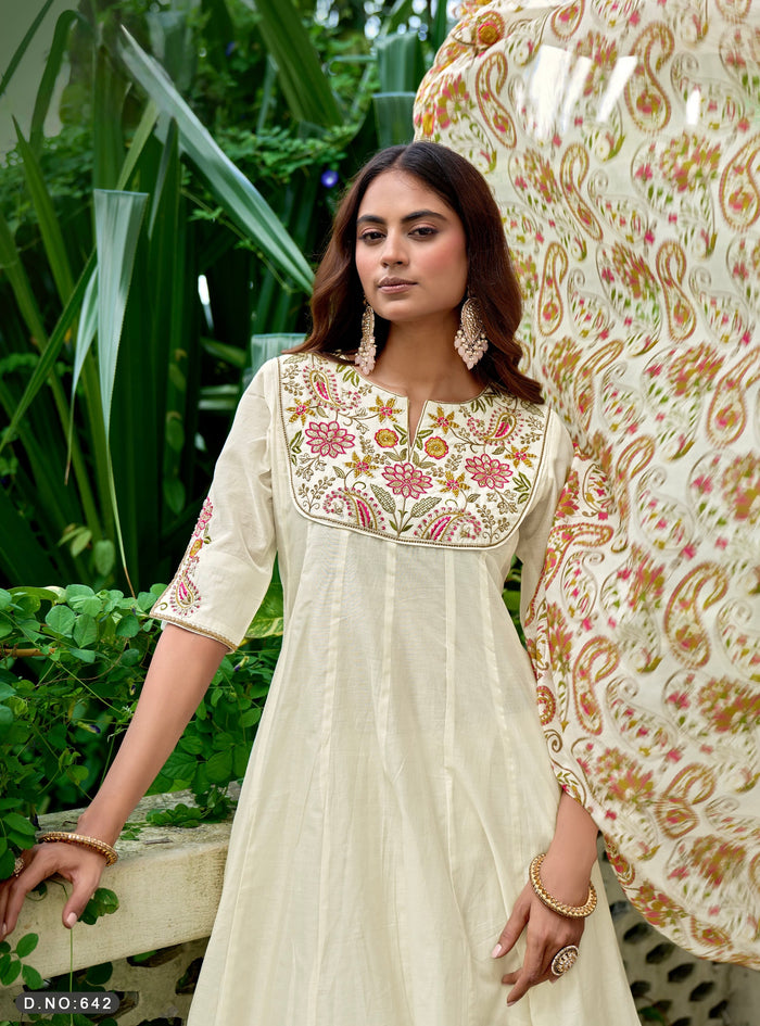 OFF WHITE EMBROIDERED SET WITH DUPATTA