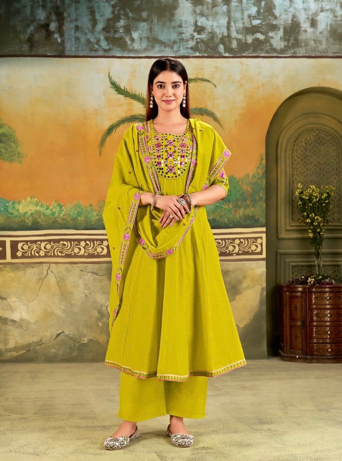 LIRIL MUL CHANDERI MIRROR EMBROIDERED