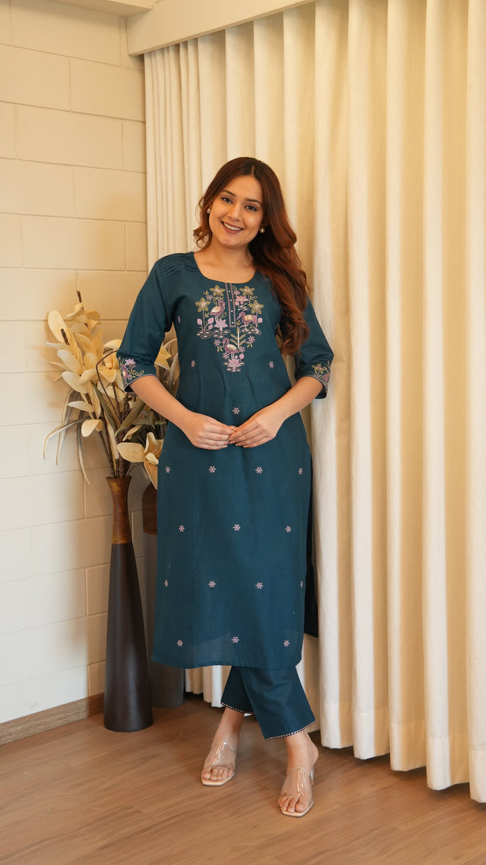 COTTON EMBROIDERY KURTA SET