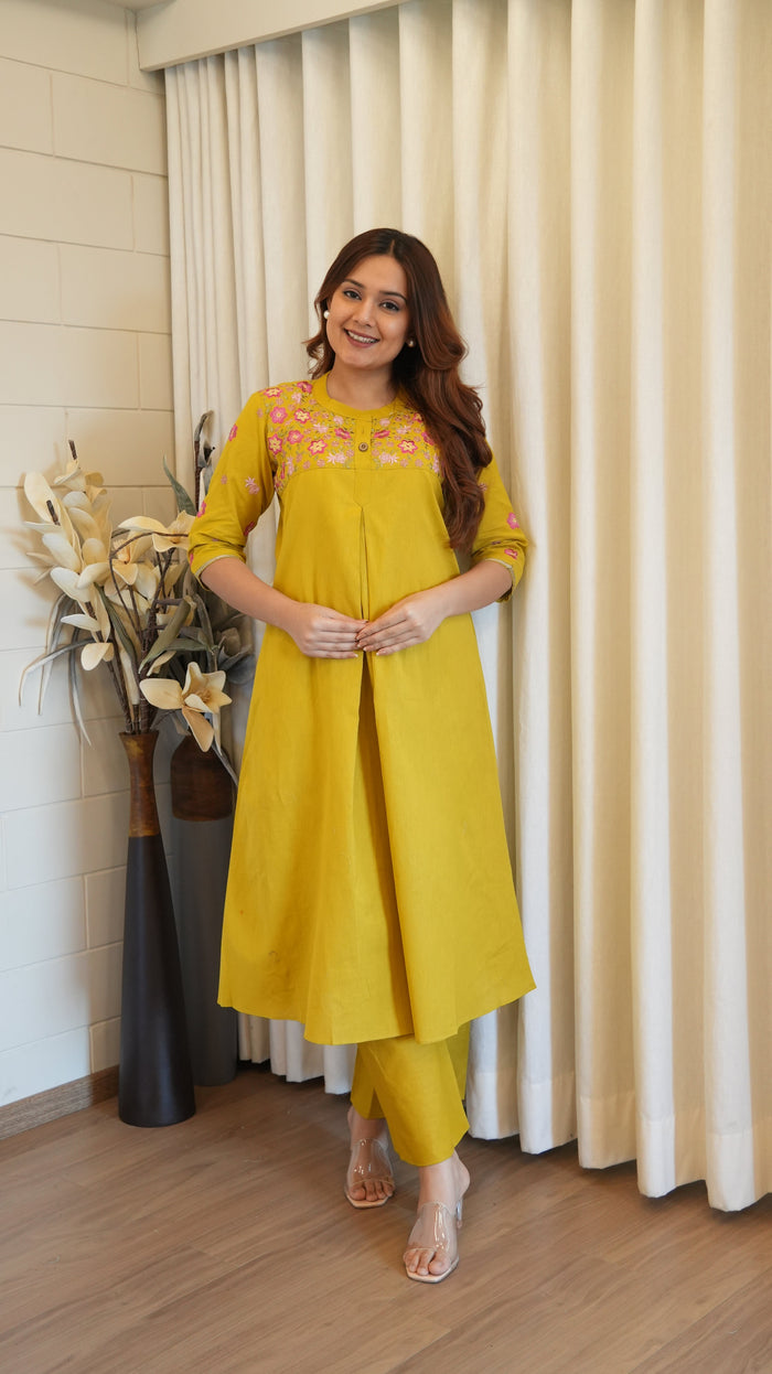 SUNSHINE YELLOW COTTON KURTA SET