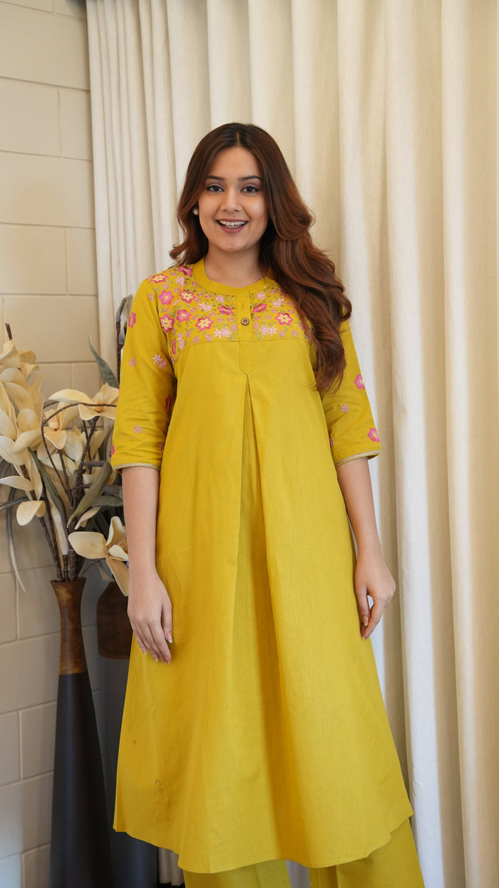 SUNSHINE YELLOW COTTON KURTA SET