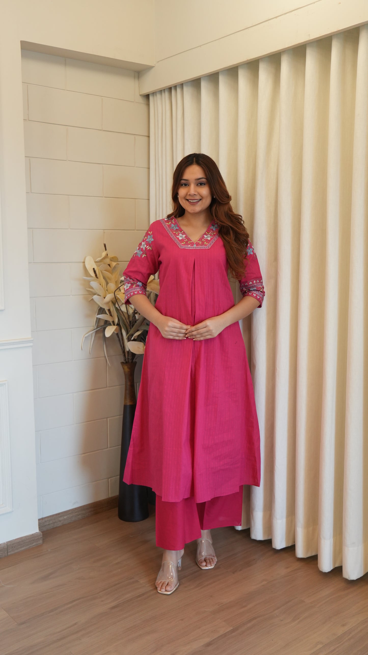 FUCHSIA FLAIR COTTON KURTA SET
