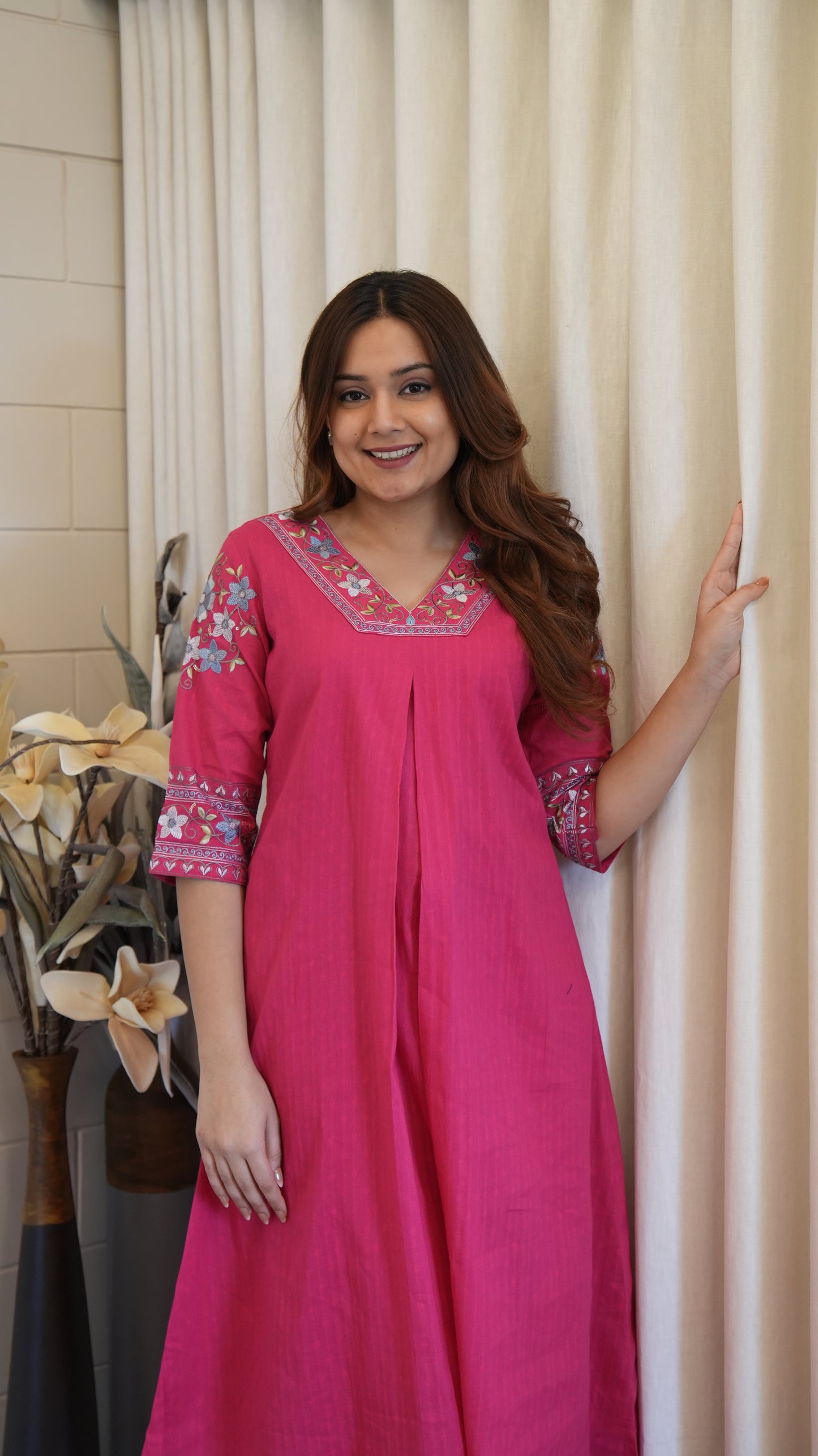FUCHSIA FLAIR COTTON KURTA SET