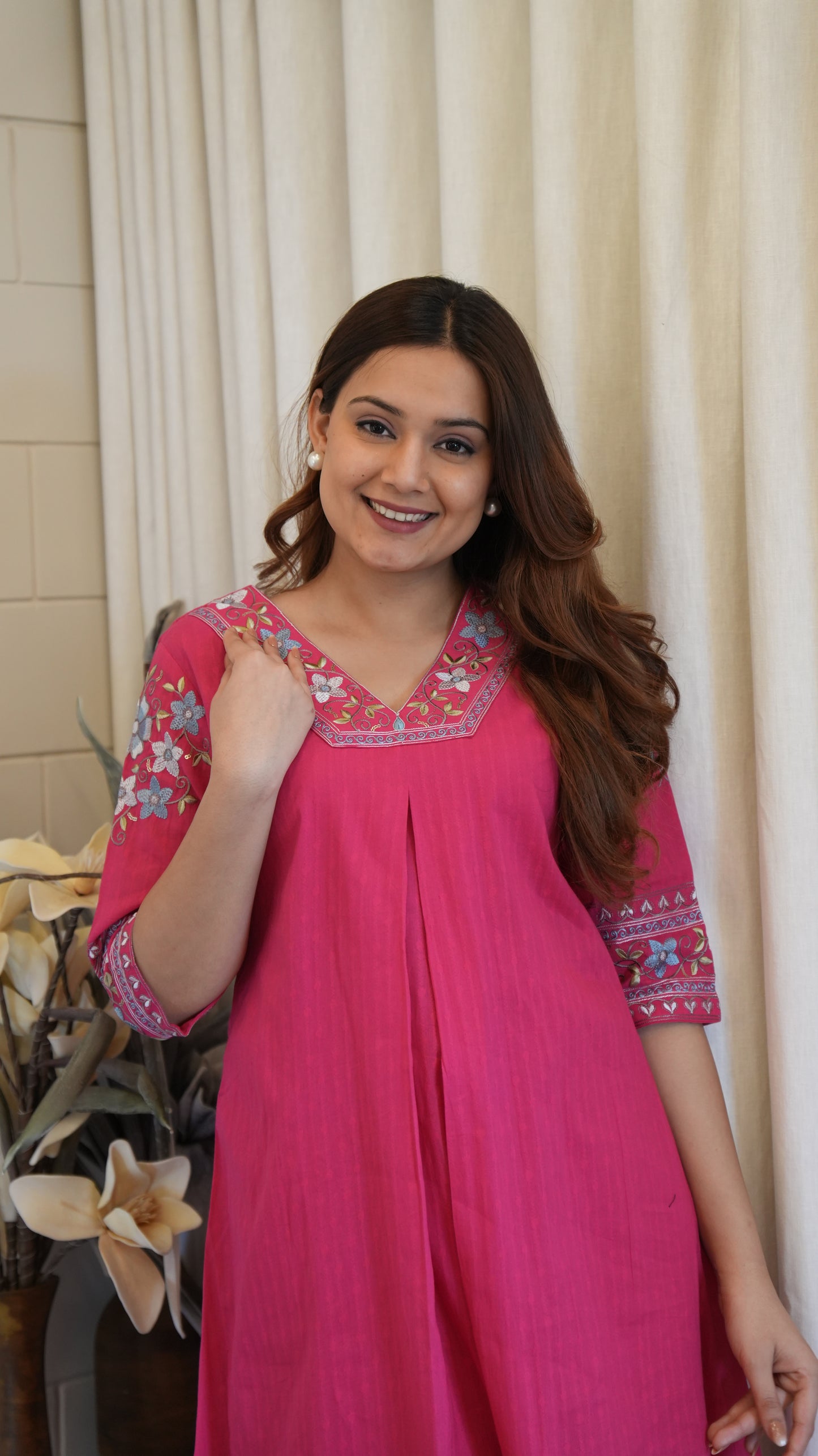 FUCHSIA FLAIR COTTON KURTA SET
