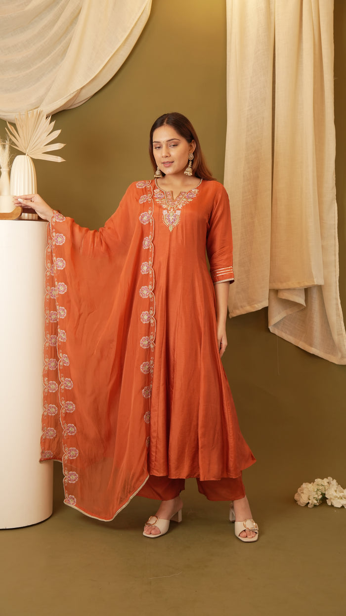 ORANGE SILK ANARKALI