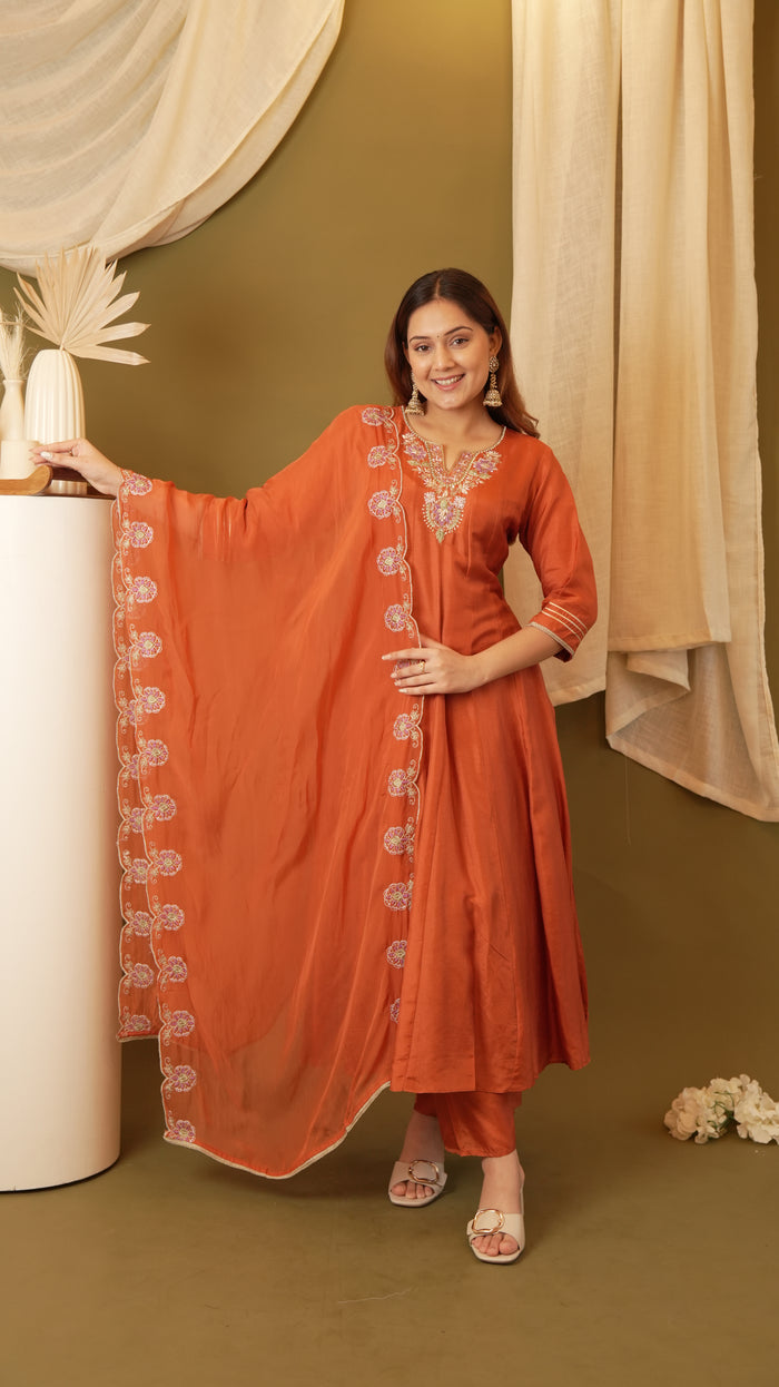 ORANGE SILK ANARKALI