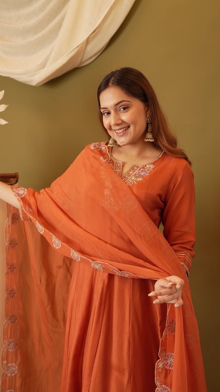 ORANGE SILK ANARKALI