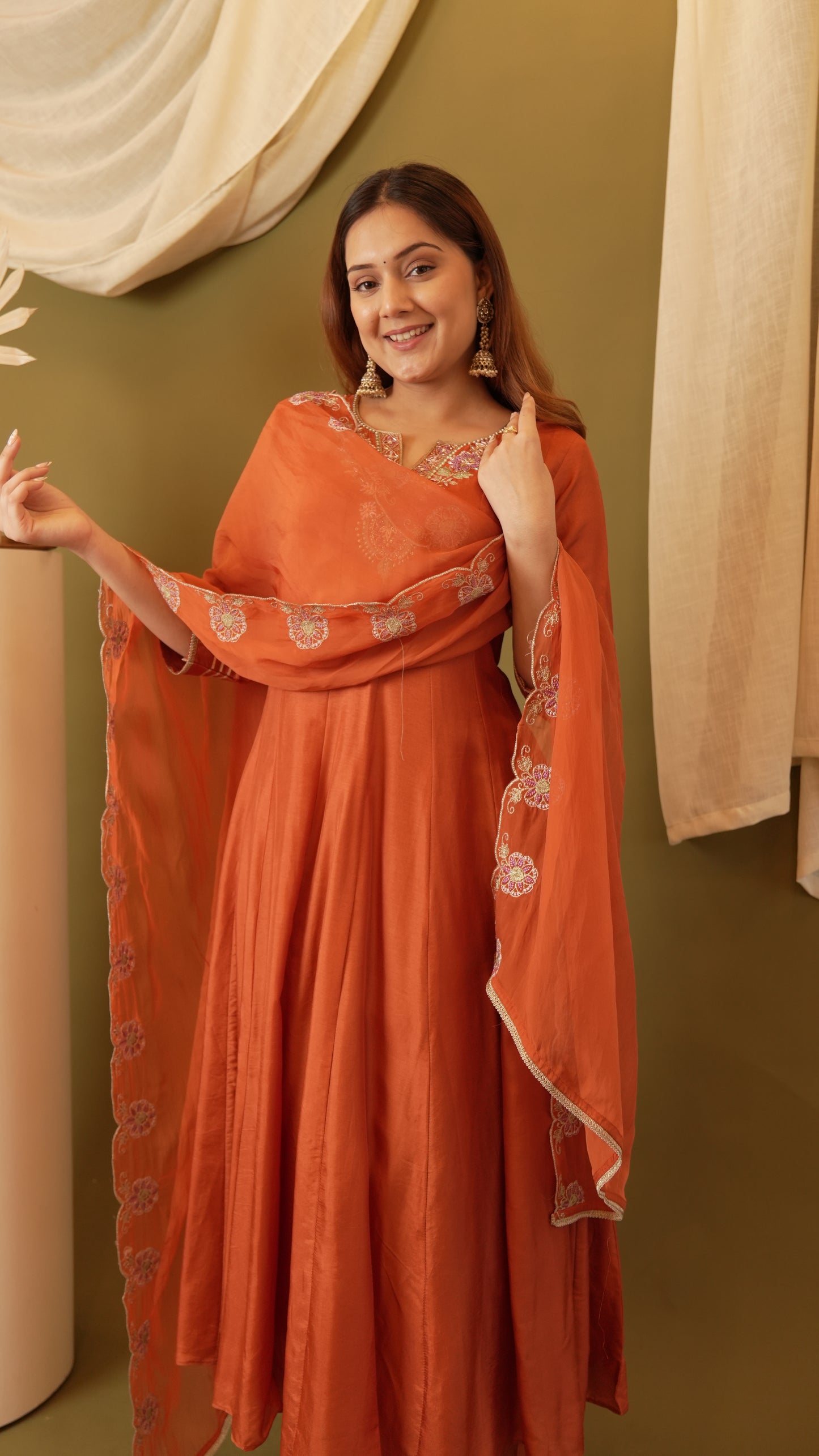 ORANGE SILK ANARKALI