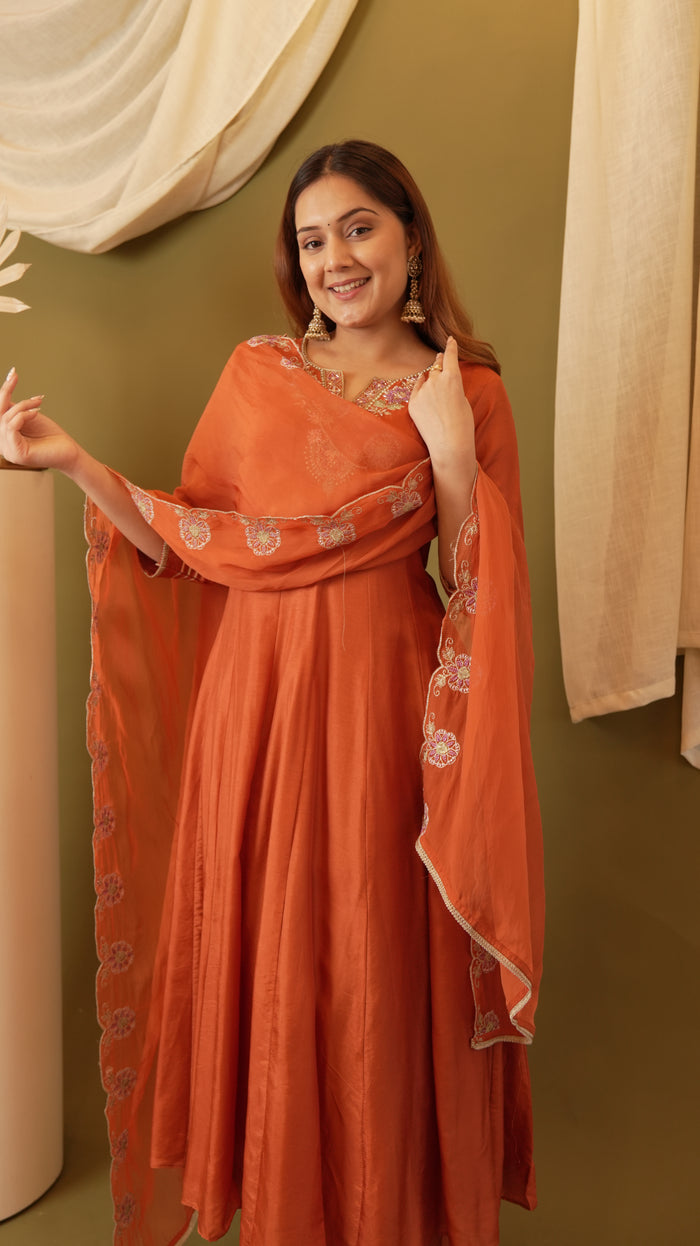 ORANGE SILK ANARKALI