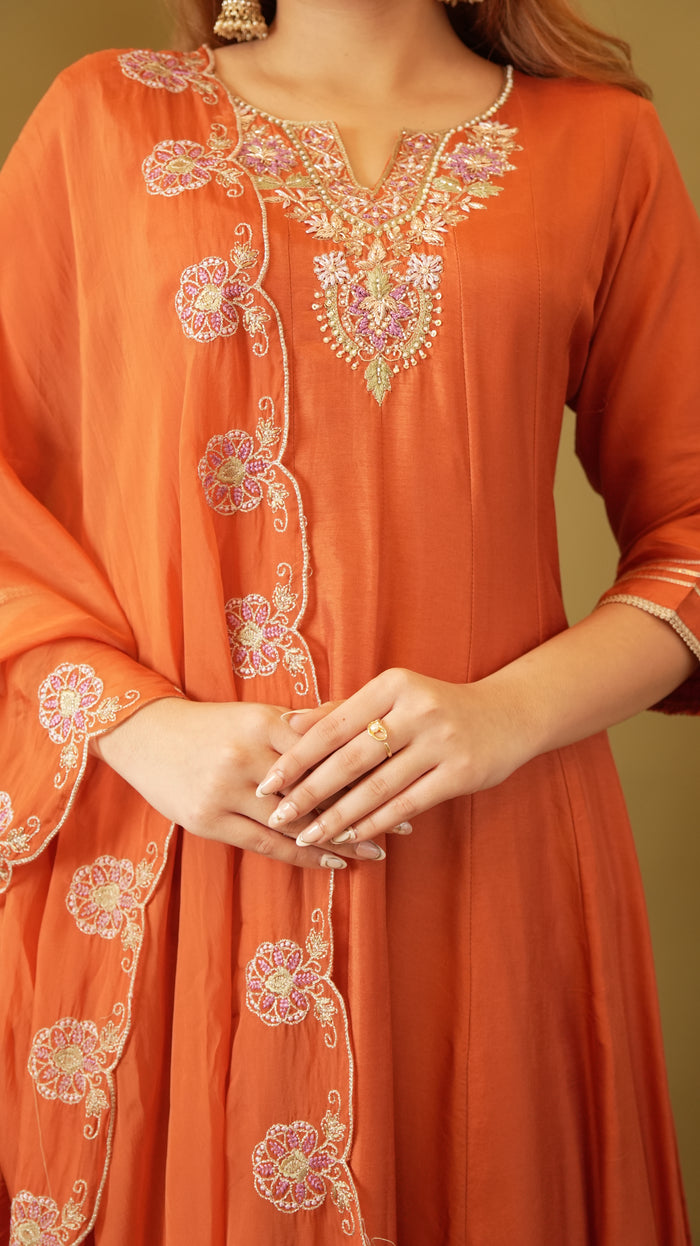 ORANGE SILK ANARKALI