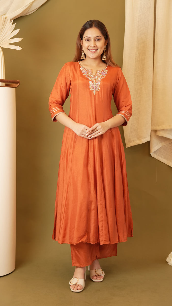 ORANGE SILK ANARKALI
