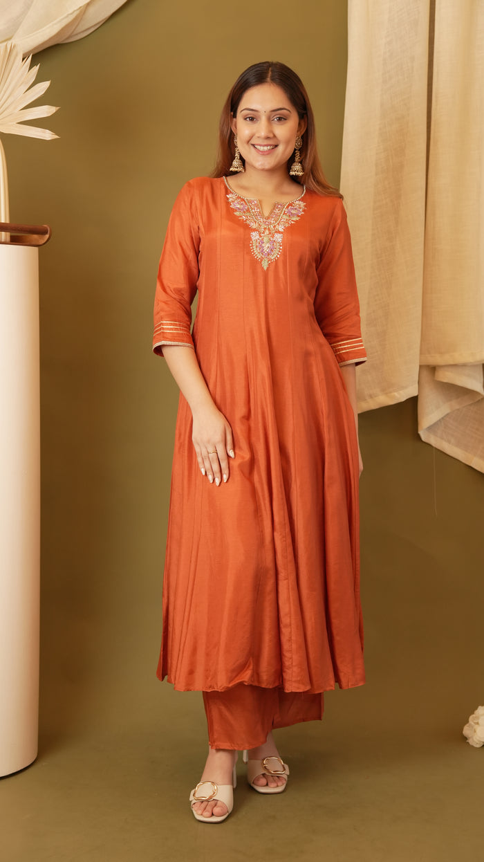 ORANGE SILK ANARKALI