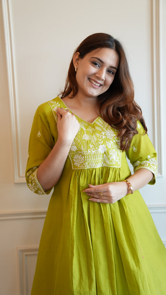 BRIGHT GREEN EMBROIDERED COORD SET