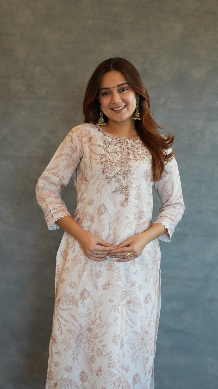 BEIGE EMBROIDERED LINEN SUIT SET