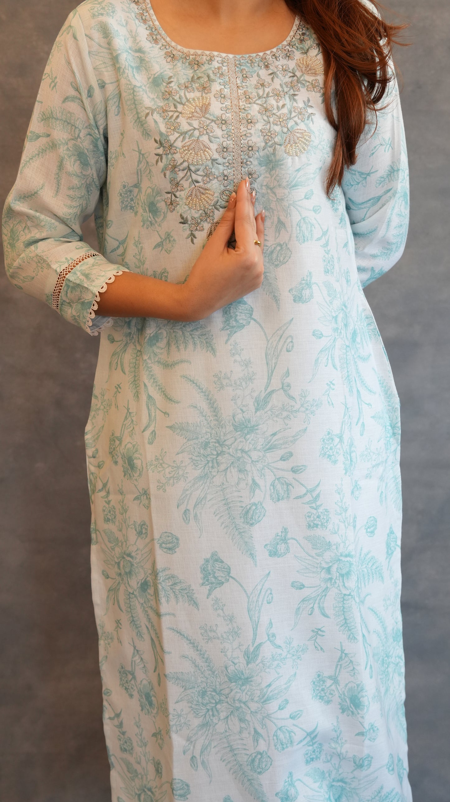 PASTEL BLUE LINEN BLEND KURTA SET