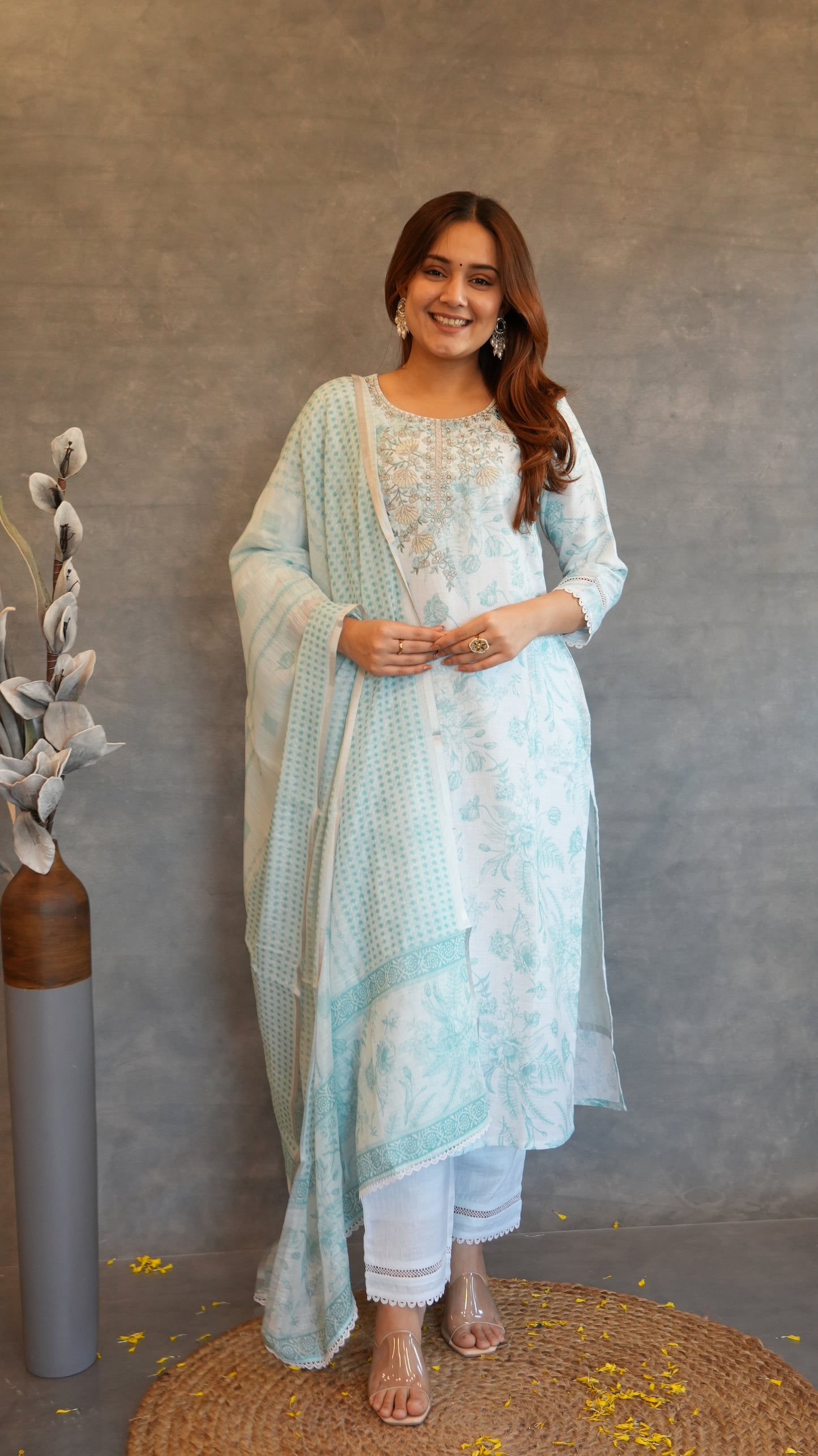 PASTEL BLUE LINEN BLEND KURTA SET