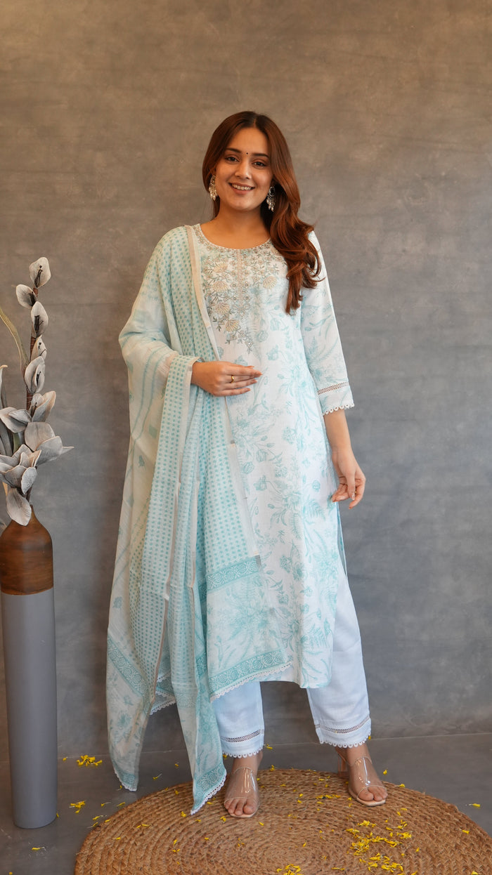 PASTEL BLUE LINEN BLEND KURTA SET