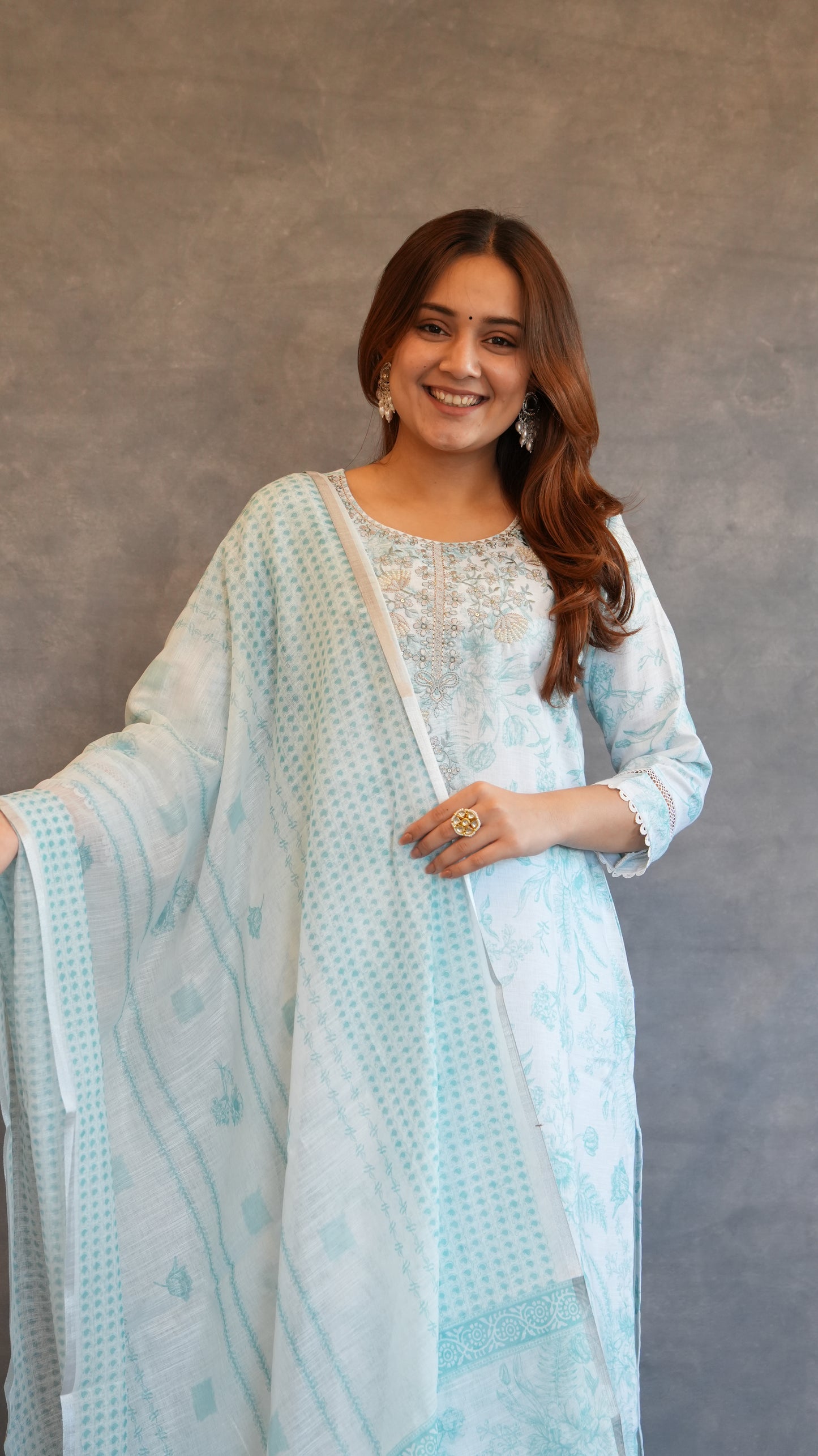 PASTEL BLUE LINEN BLEND KURTA SET