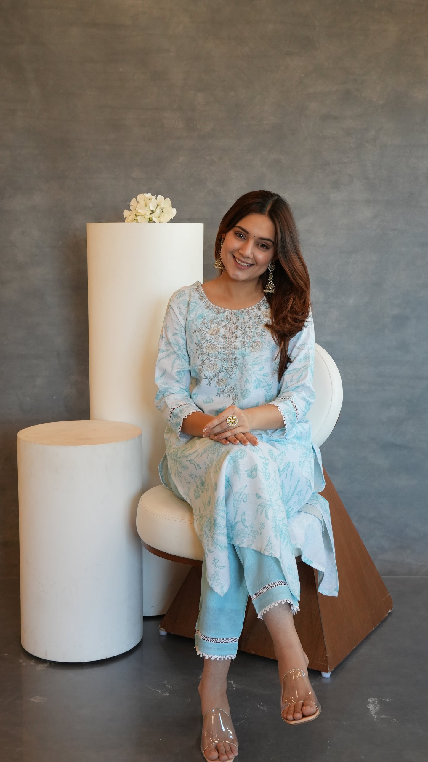 PASTEL BLUE LINEN BLEND KURTA SET
