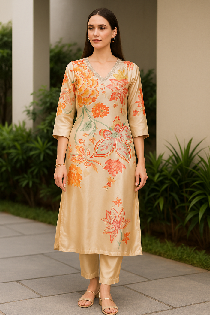 FLORAL MOTIF CREPE SILK