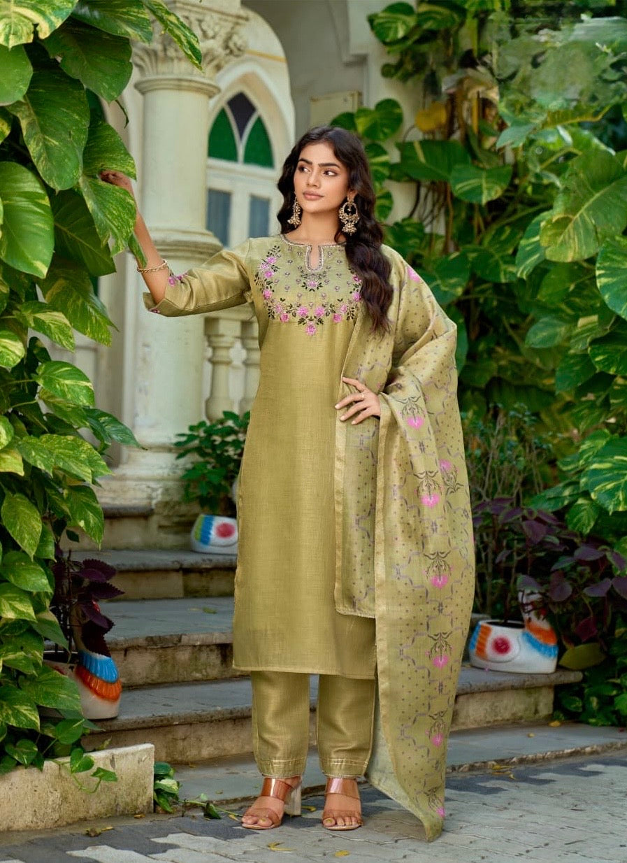 TISSUE MEHENDI GREEN SUIT