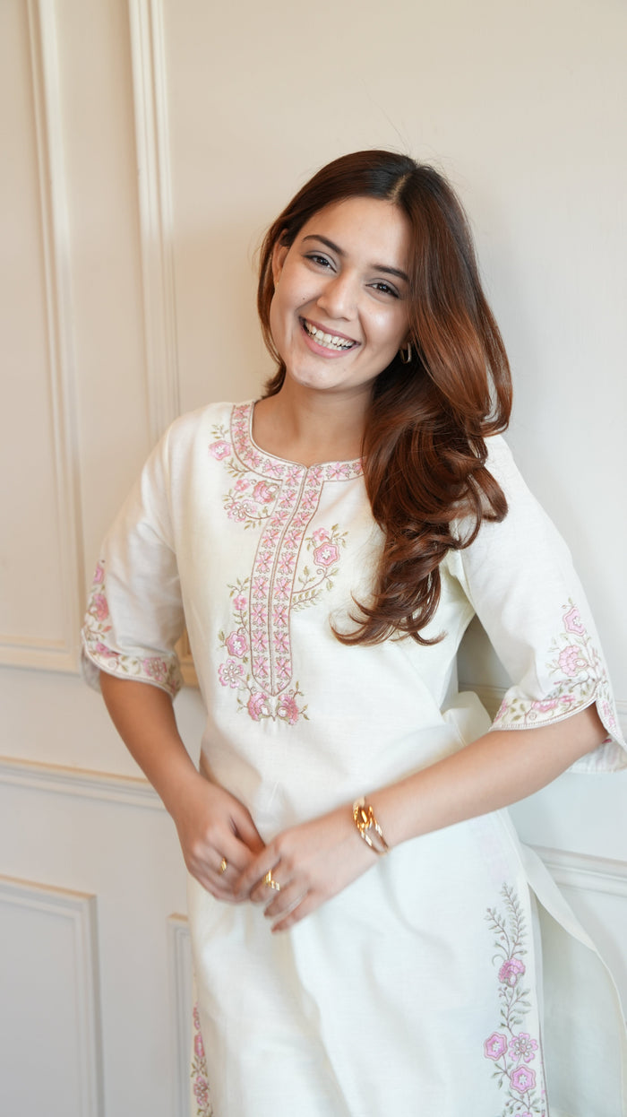 PEARL WHITE EMBROIDERED COORD SET