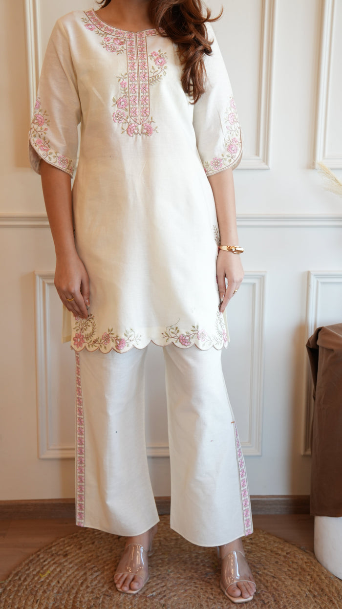 PEARL WHITE EMBROIDERED COORD SET