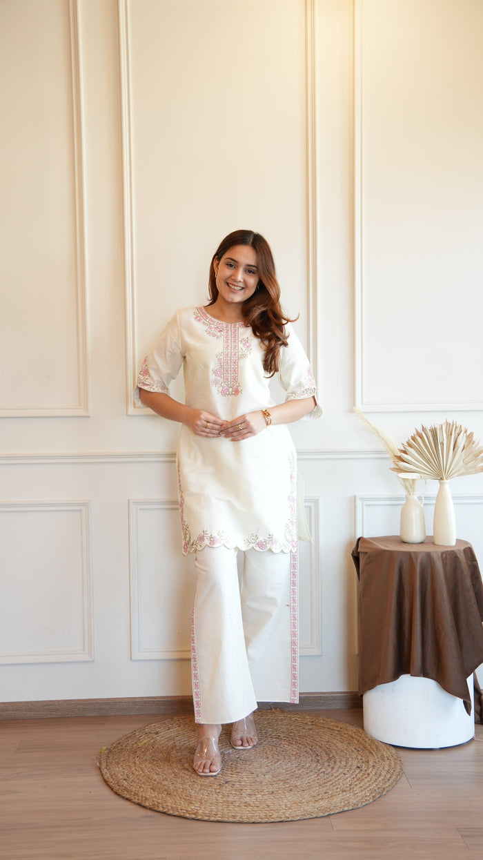 PEARL WHITE EMBROIDERED COORD SET