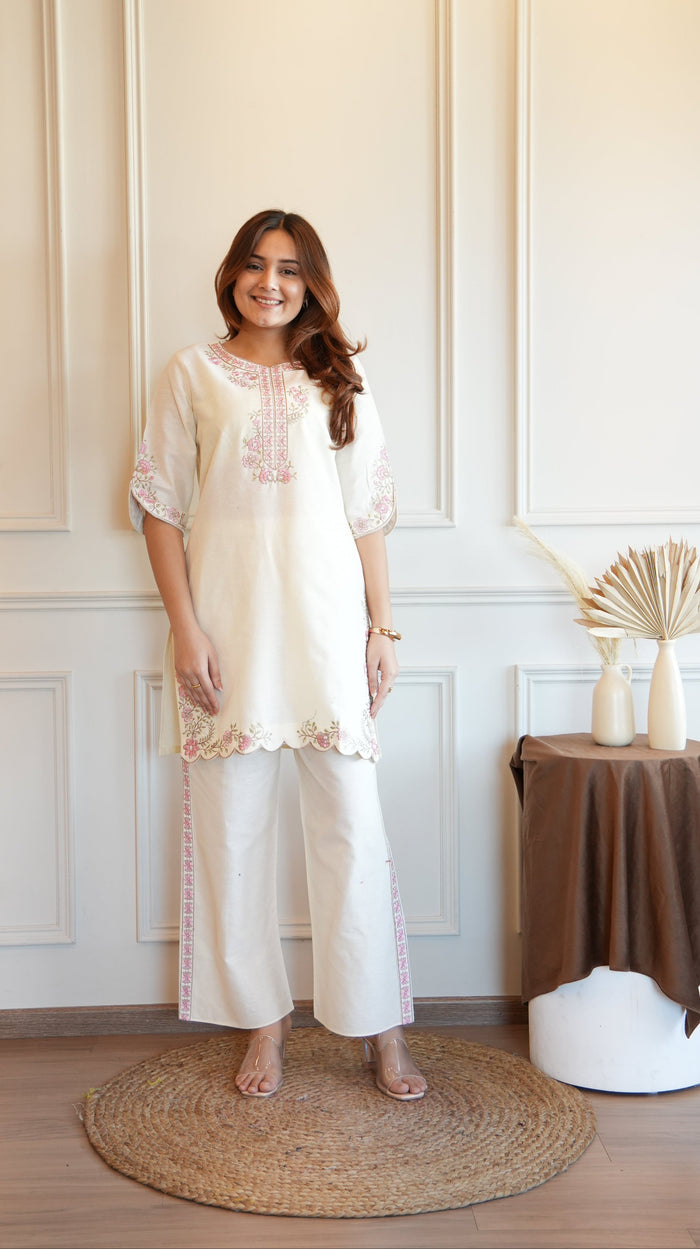PEARL WHITE EMBROIDERED COORD SET
