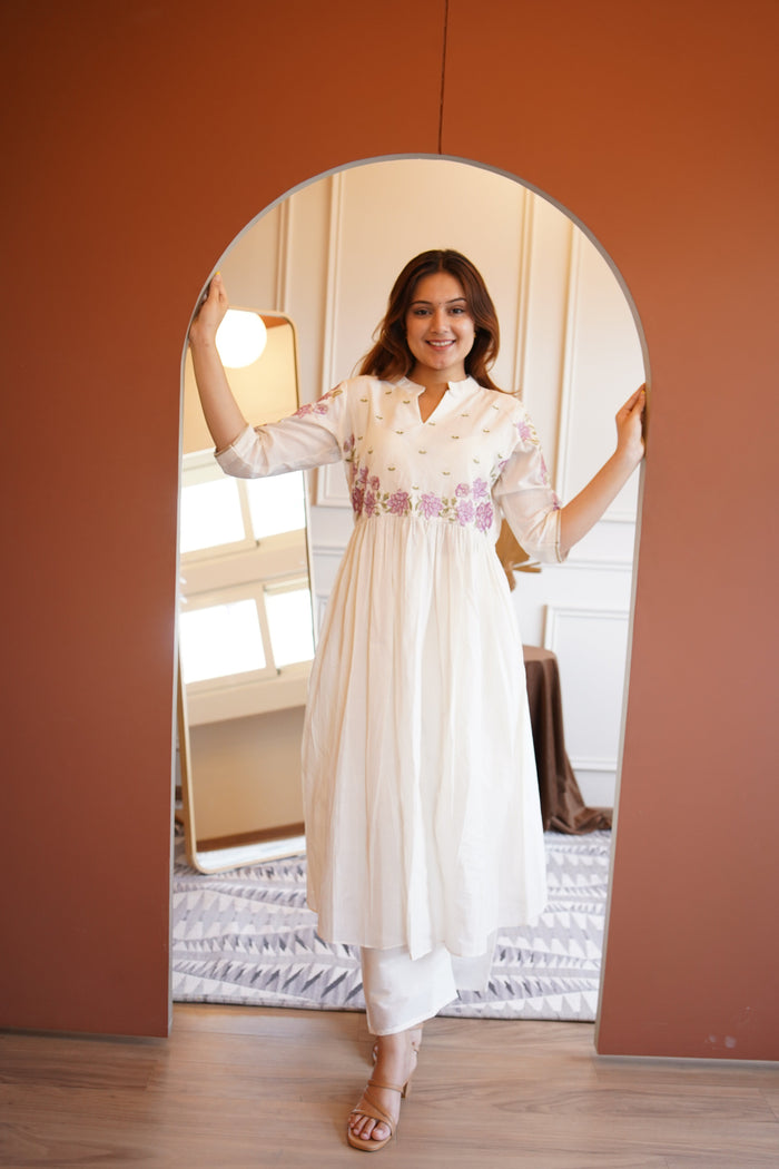 OFF WHITE MUL COTTON EMBROIDERED SET