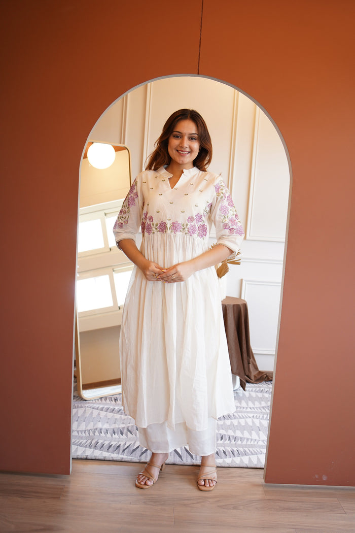 OFF WHITE MUL COTTON EMBROIDERED SET